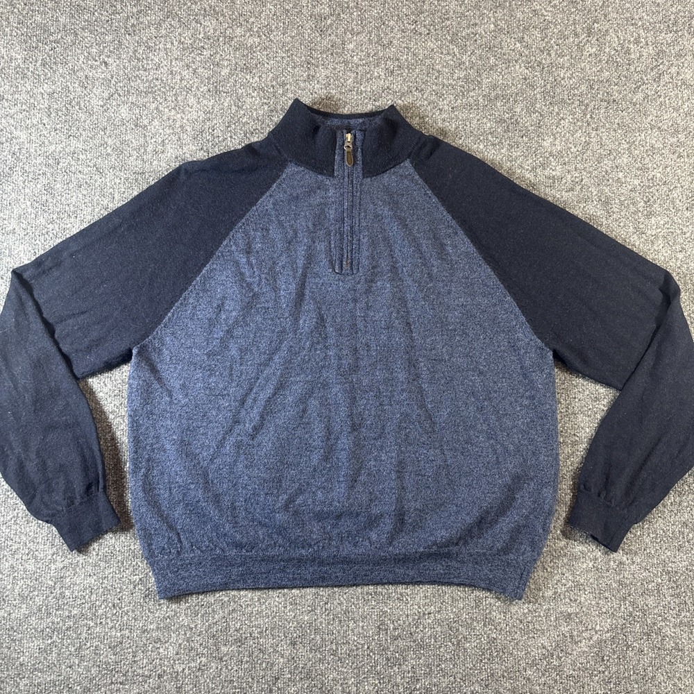 Tailor Vintage Merino Wool Sweater Mens XXL Blue 1/4 Zip